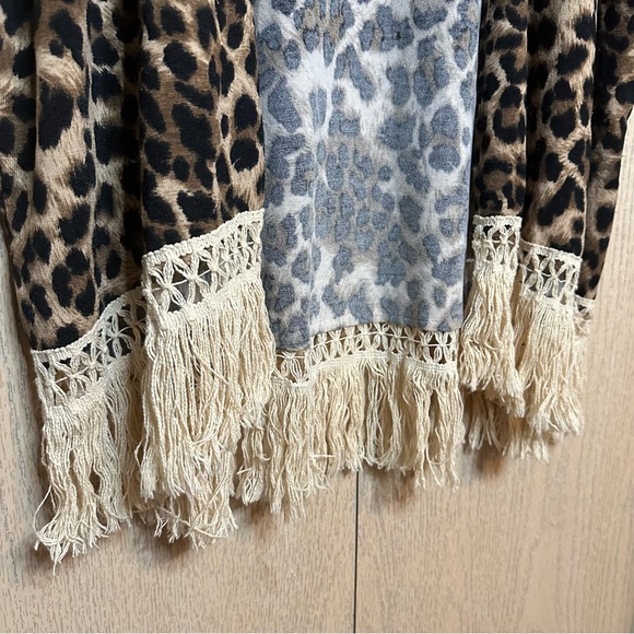 Animal Print Kimono Cardigan with Fringe. Soft Comfy Chic - Picture 6 of 10